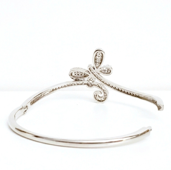 Silver Pave Rhinestone Butterfly Encrusted Clamper Bracelet Dainty & Elegant - Picture 5 of 7